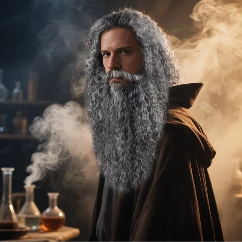 NWT Gray Wavy Beard and Wig Set